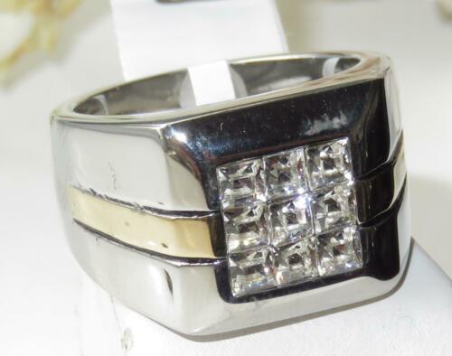 Jewellery Kingdom Mens Cz Two Tone Gold Stainless Steel Pinky Princess Cut Square Signet Ring - Mens Fine Jewellery - British D'sire