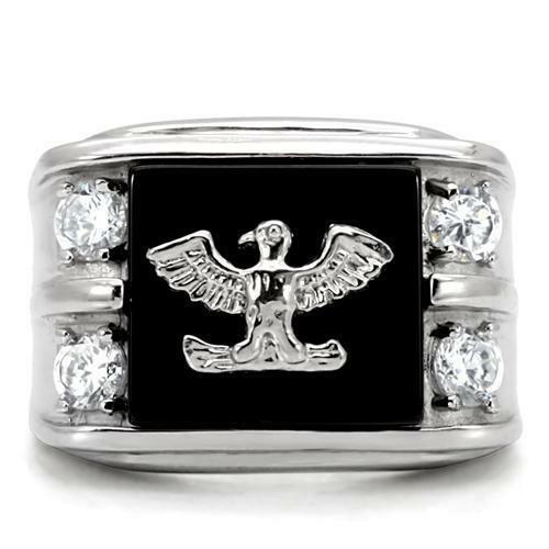 Jewellery Kingdom Mens Eagle Onyx Signet Stainless Steel Cz Military Ring (Black Silver) Secondary image