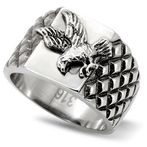 Jewellery Kingdom Mens Eagle Ring Signet Pinky Silver Stainless Steel No Stone No Tarnish - Jewelry Rings - British D'sire Main image