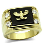 Jewellery Kingdom Mens Eagle Signet Onyx Steel 18kt Cubic Zirconia All Sizes Ring (Gold) - Jewelry Rings - British D'sire
