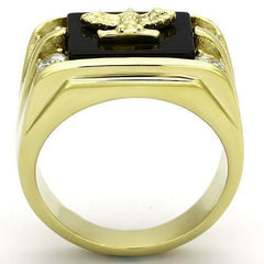 Jewellery Kingdom Mens Eagle Signet Onyx Steel 18kt Cubic Zirconia All Sizes Ring (Gold) - Jewelry Rings - British D'sire