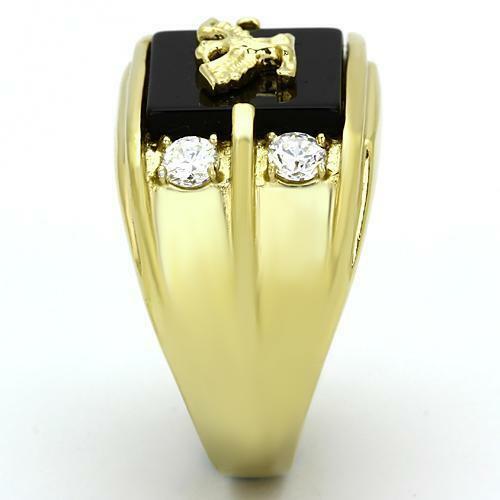 Jewellery Kingdom Mens Eagle Signet Onyx Steel 18kt Cubic Zirconia All Sizes Ring (Gold) - Jewelry Rings - British D'sire