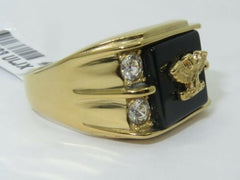 Jewellery Kingdom Mens Eagle Signet Onyx Steel 18kt Cubic Zirconia Military Ring (Gold) - Jewelry Rings - British D'sire