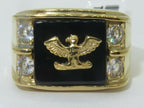Jewellery Kingdom Mens Eagle Signet Onyx Steel 18kt Cubic Zirconia Military Ring (Gold) - Jewelry Rings - British D'sire