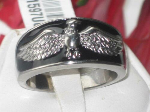 Jewellery Kingdom Mens Eagle Signet Stainless Steel Thumb Band Pinky Ring (Black) - Jewelry Rings - British D'sire Main image