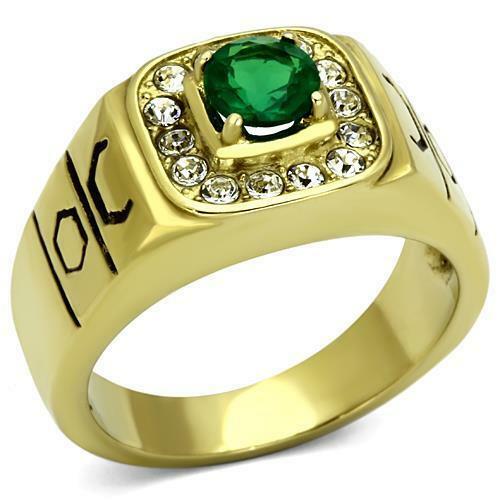 Jewellery Kingdom Mens Emerald 1 Carat Cz Geen Signet Pinky Steel Gold Ring - Jewelry Rings - British D'sire