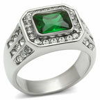 Jewellery Kingdom Mens Emerald Cubic Zirconia Signet Pinky Stainless Steel Bezel Ring (Silver Green) - Jewelry Rings - British D'sire