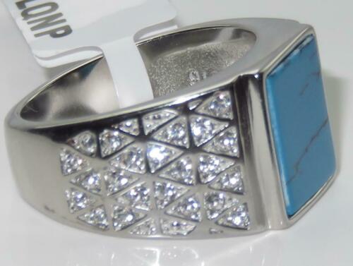 Jewellery Kingdom Mens Emerald Cut Blue Turquoise Pinky Signet Stainless Steel Ring Secondary image