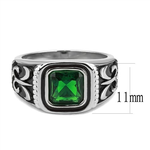 Jewellery Kingdom Mens Emerald Green Square Stainless Steel Signet Fleur De Lis Pinky Ring Secondary image