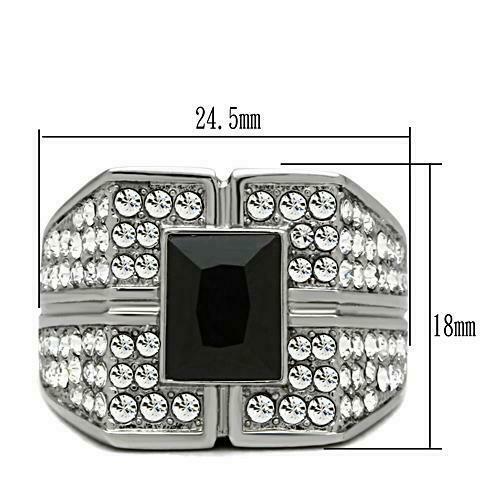 Jewellery Kingdom Mens Emerald Jet Signet Stainless Steel 2 Carat Silver Ring (Black) Secondary image