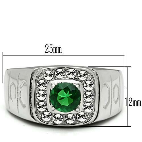 Jewellery Kingdom Mens Emerald Signet Pinky Simulated Green Diamond Stainless Steel Ring Secondary image