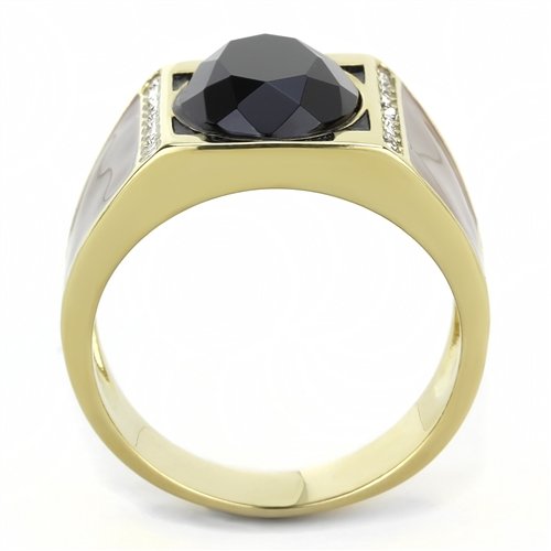 Jewellery Kingdom Mens Gold Black Ring Cz Signet Pinky Enamel Brown Steel Square Jet Secondary image