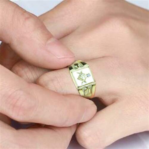Jewellery Kingdom Mens Gold Masonic Diamond White Onyx Military Ring Secondary image