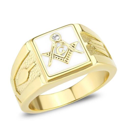 Jewellery Kingdom Mens Gold Masonic Diamond White Onyx Military Ring - Jewelry Rings - British D'sire