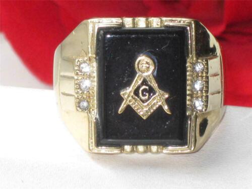 Jewellery Kingdom Mens Gold Masonic Onyx Signet Military Stainless Steel 18kt X027 Ring (Black) - Jewelry Rings - British D'sire
