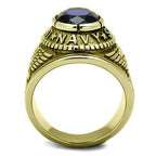 Jewellery Kingdom Mens Gold Navy Sapphire Signet Pinky Steel Military Royal Ring (Blue) - Jewelry Rings - British D'sire