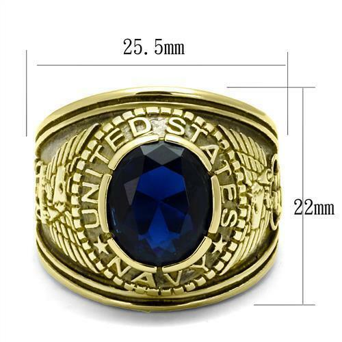 Jewellery Kingdom Mens Gold Navy Sapphire Signet Pinky Steel Military Royal Ring (Blue) - Jewelry Rings - British D'sire