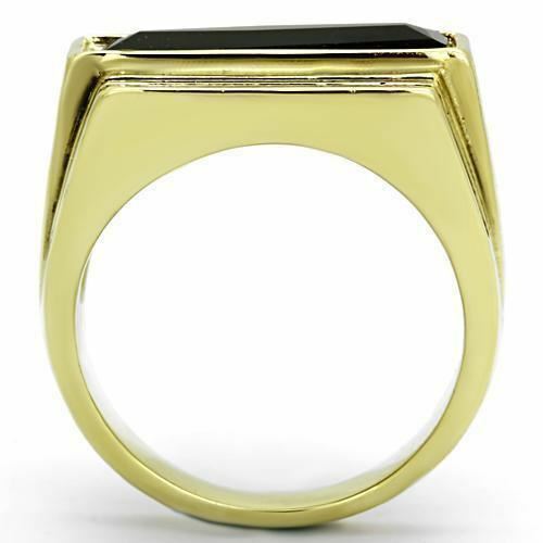 Jewellery Kingdom Mens Gold Onyx Jet 18kt Steel Black Signet Pinky All Sizes Ring - Jewelry Rings - British D'sire