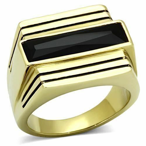 Jewellery Kingdom Mens Gold Onyx Jet 18kt Steel Black Signet Pinky All Sizes Ring - Jewelry Rings - British D'sire Main image