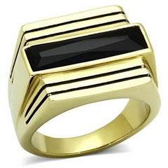 Jewellery Kingdom Mens Gold Onyx Jet 18kt Steel Black Signet Pinky All Sizes Ring - Jewelry Rings - British D'sire