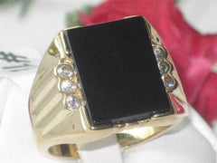Jewellery Kingdom Mens Gold Onyx Signet Cz Genuine Gemstone 18kt Steel Emerald Cut Ring (Black) - Jewelry Rings - British D'sire