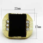 Jewellery Kingdom Mens Gold Onyx Signet Cz Genuine Gemstone 18kt Steel Emerald Cut Ring (Black) - Jewelry Rings - British D'sire