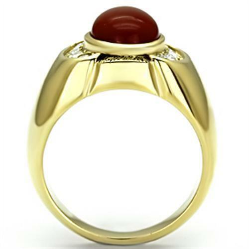 Jewellery Kingdom Mens Gold Oval Gemstone Agate Siam Signet Pinky Semi Precious Ring (Red) - Jewelry Rings - British D'sire