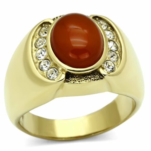 Jewellery Kingdom Mens Gold Oval Gemstone Agate Siam Signet Pinky Semi Precious Ring (Red) - Jewelry Rings - British D'sire