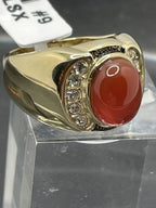 Jewellery Kingdom Mens Gold Oval Gemstone Agate Siam Signet Pinky Semi Precious Ring (Red) - Jewelry Rings - British D'sire