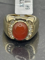 Jewellery Kingdom Mens Gold Oval Gemstone Agate Siam Signet Pinky Semi Precious Ring (Red) - Jewelry Rings - British D'sire