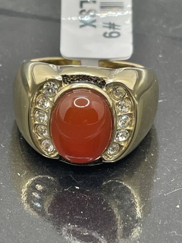 Jewellery Kingdom Mens Gold Oval Gemstone Agate Siam Signet Pinky Semi Precious Ring (Red) - Jewelry Rings - British D'sire