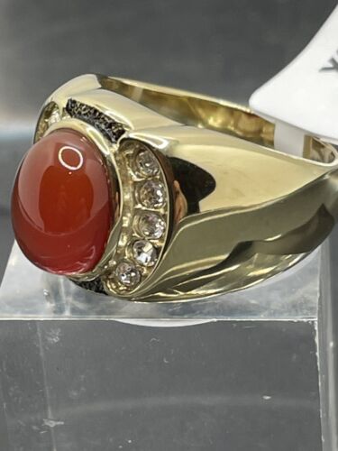 Jewellery Kingdom Mens Gold Oval Gemstone Agate Siam Signet Pinky Semi Precious Ring (Red) Secondary image