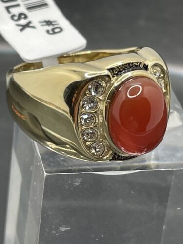 Jewellery Kingdom Mens Gold Oval Gemstone Agate Siam Signet Pinky Semi Precious Ring (Red) - Jewelry Rings - British D'sire