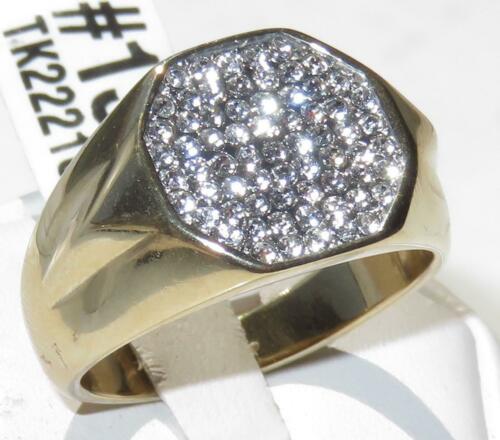Jewellery Kingdom Mens Gold Pave Cluster Cubic Zirconia 18kt Steel Signet Pinky Super Sparkling Ring - Jewelry Rings - British D'sire