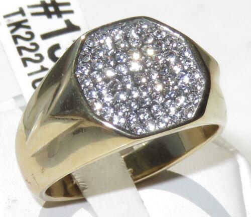 Jewellery Kingdom Mens Gold Pave Cluster Cubic Zirconia 18kt Steel Signet Pinky Super Sparkling Ring - Jewelry Rings - British D'sire