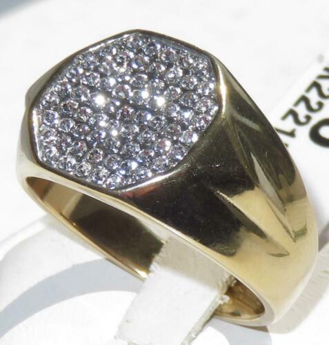 Jewellery Kingdom Mens Gold Pave Cluster Cubic Zirconia 18kt Steel Signet Pinky Super Sparkling Ring - Jewelry Rings - British D'sire