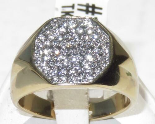 Jewellery Kingdom Mens Gold Pave Cluster Cubic Zirconia 18kt Steel Signet Pinky Super Sparkling Ring - Jewelry Rings - British D'sire