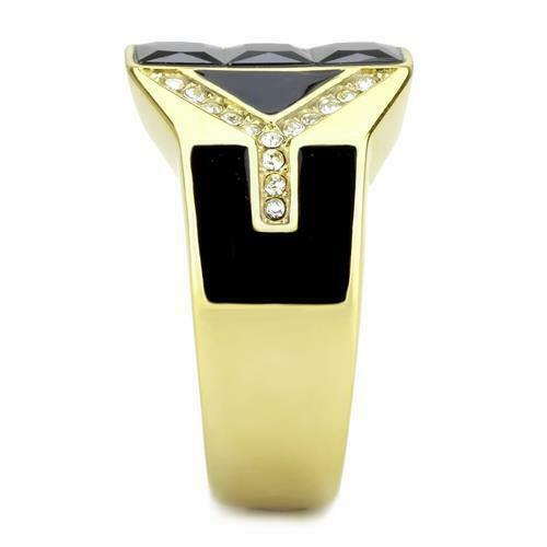 Jewellery Kingdom Mens Gold Signet Pinky 18kt Steel Classy Square Cuts Jet Ring (Black) - Jewelry Rings - British D'sire