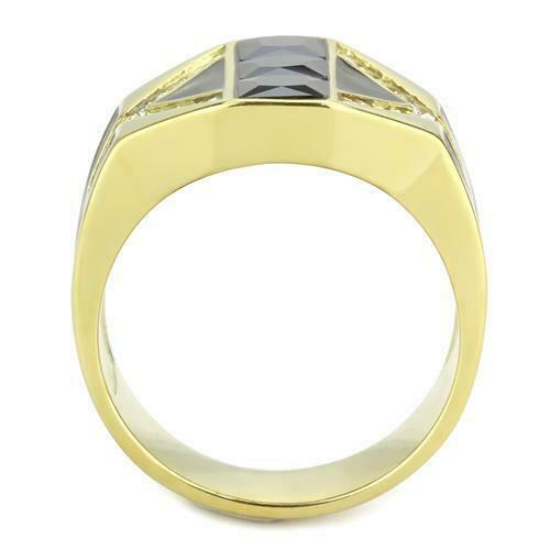 Jewellery Kingdom Mens Gold Signet Pinky 18kt Steel Classy Square Cuts Jet Ring (Black) Secondary image
