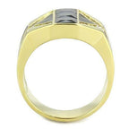 Jewellery Kingdom Mens Gold Signet Pinky 18kt Steel Classy Square Cuts Jet Ring (Black) - Jewelry Rings - British D'sire