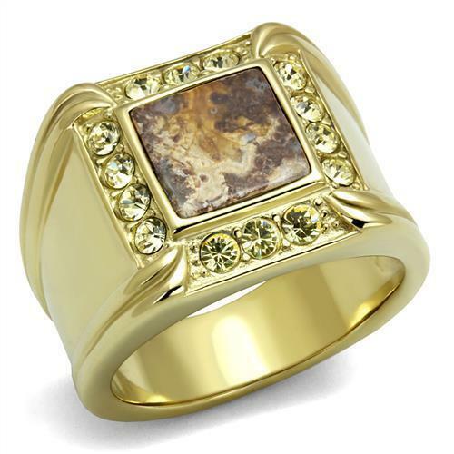 Jewellery Kingdom Mens Gold Signet Semi Precious Smoked Quartz 18KT Steel Gemstone Ring (Brown) - Jewelry Rings - British D'sire Main image