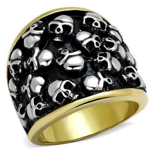 Jewellery Kingdom Mens Gold Skull Stainless Steel Biker Silver Signet Gothic Of Dead Ring - Jewelry Rings - British D'sire Main image