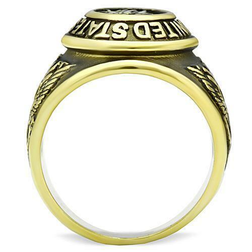 Jewellery Kingdom Mens Gold Veteran Signet Pinky United States Military Steel 18kt Ring Secondary image