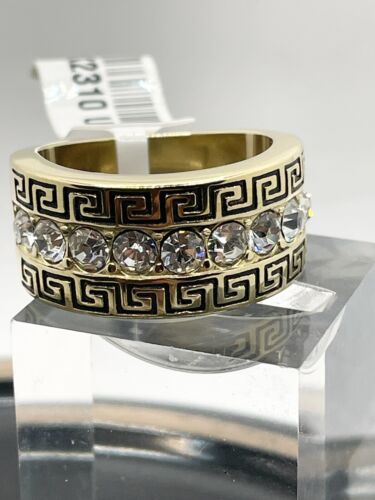 Jewellery Kingdom Mens Greek Key Band 12mm Cz Thumb Signet Pinky Steel 18kt Smart Ring (Gold) - Jewelry Rings - British D'sire