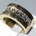 Jewellery Kingdom Mens Greek Key Band Signet Pinky 18kt Steel Cz Wedding Thumb 12m Ring (Gold) - Jewelry Rings - British D'sire
