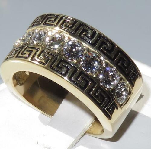 Jewellery Kingdom Mens Greek Key Band Signet Pinky 18kt Steel Cz Wedding Thumb 12m Ring (Gold) - Jewelry Rings - British D'sire