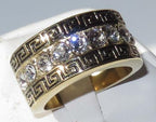Jewellery Kingdom Mens Greek Key Band Signet Pinky 18kt Steel Cz Wedding Thumb 12m Ring (Gold) - Jewelry Rings - British D'sire