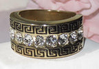 Jewellery Kingdom Mens Greek Key Band Signet Pinky 18kt Steel Cz Wedding Thumb 12m Ring (Gold) - Jewelry Rings - British D'sire