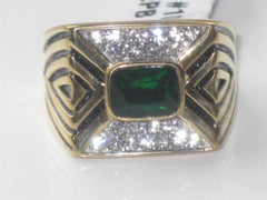 Jewellery Kingdom Mens Green Emerald Cz Signet Pinky Steel Bezel Ring (Gold) - Jewelry Rings - British D'sire