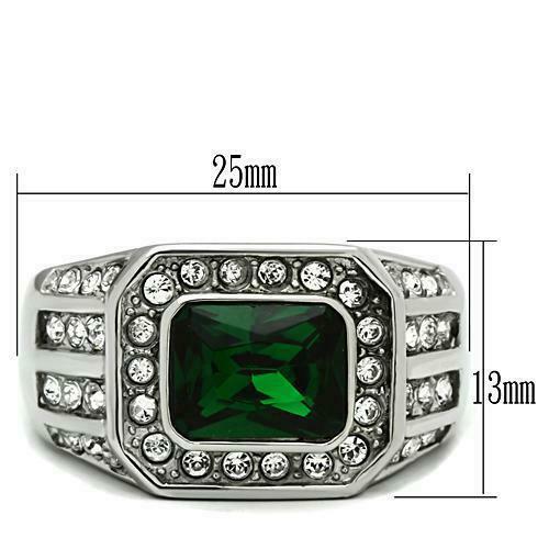 Jewellery Kingdom Mens Green Emerald Signet Pinky Stainless Steel Cubic Zirconia Ring - Jewelry Rings - British D'sire